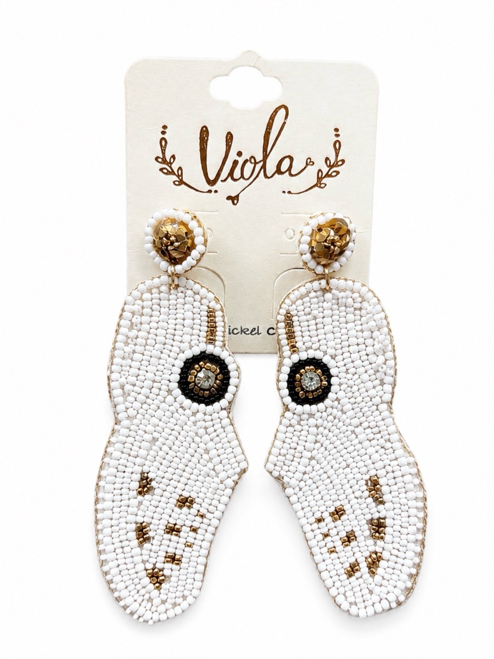 Viola White Croc Shoe Beaded Statement Earrings | Fun Novelty Dangle Earrings